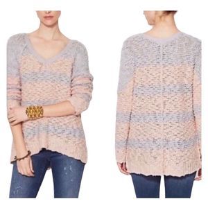 Free People Rugby Songbird Stripe Pullover SweaterSmall Pale Pink Pale Gray